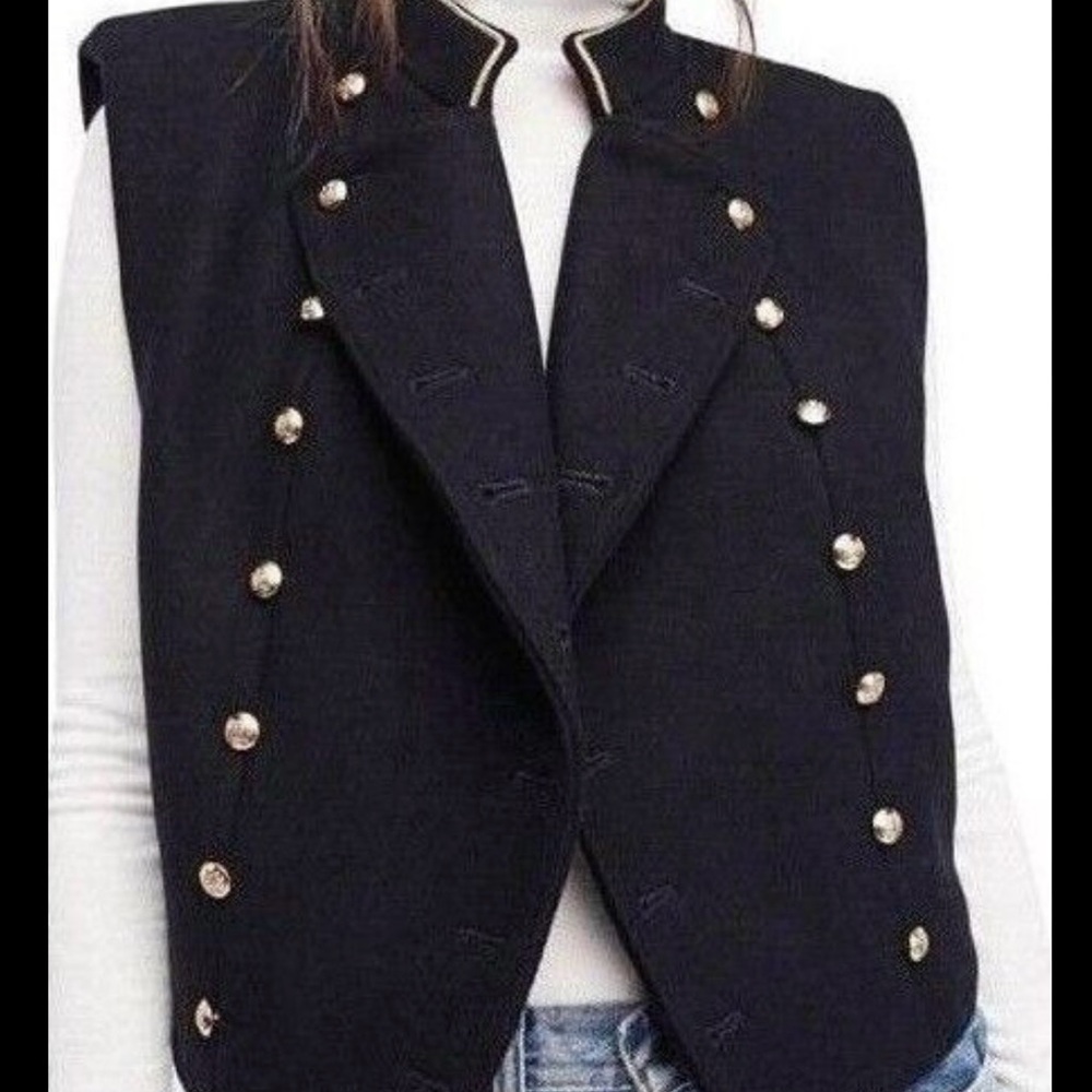 Free People Black and Gold Vest with Military Flair